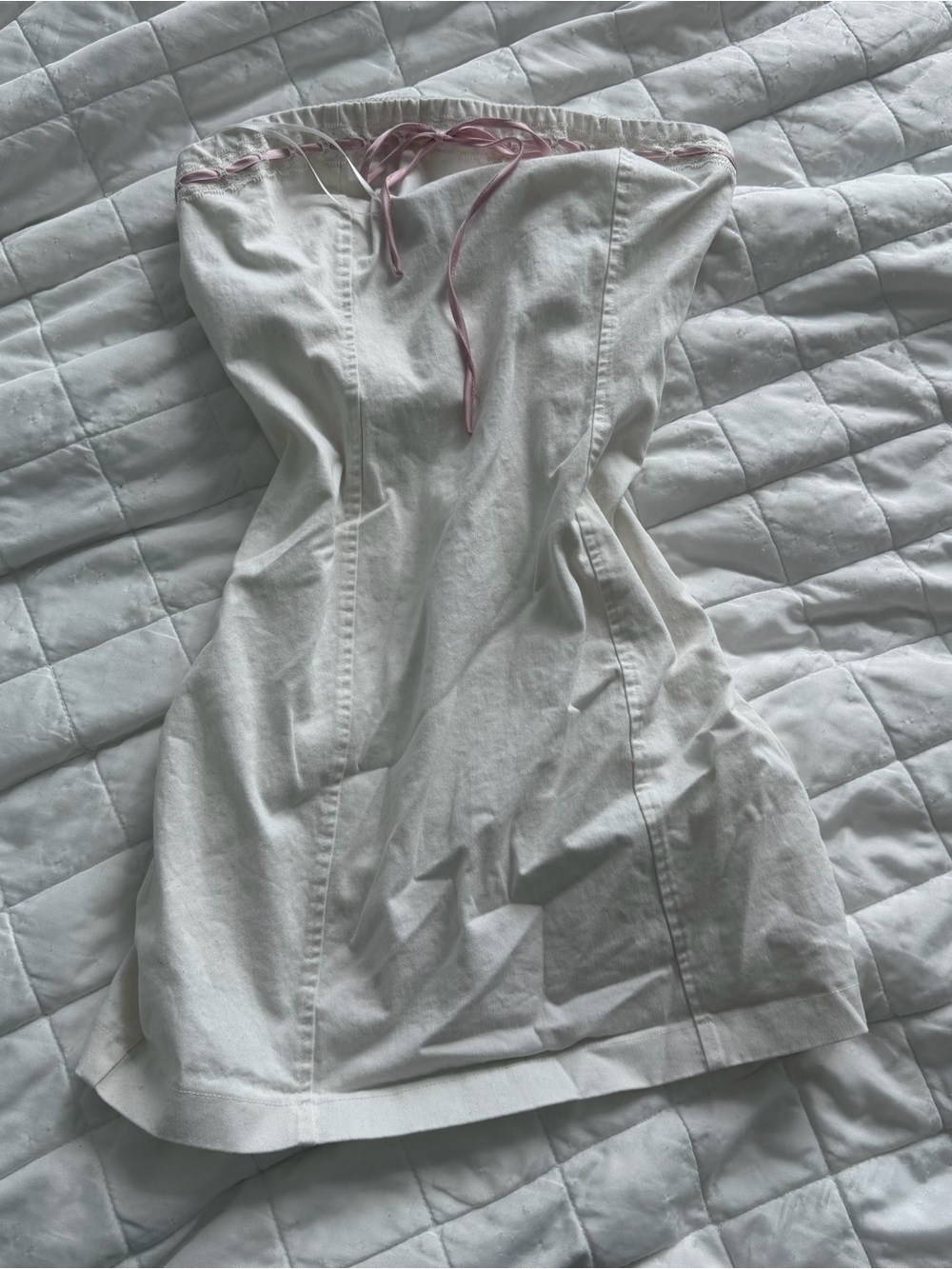 Garage White Strapless Tube Dress with Pink Drawstring